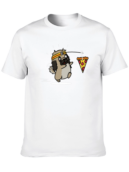 Camiseta Negra con Diseño Divertido de Perro y Pizza