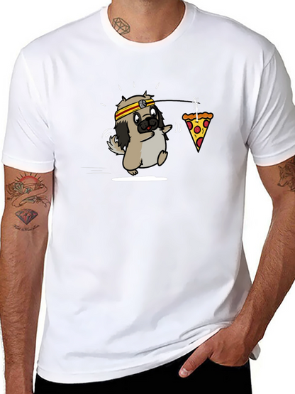 Camiseta Negra con Diseño Divertido de Perro y Pizza