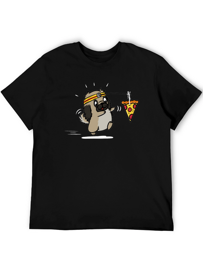 Camiseta Negra con Diseño Divertido de Perro y Pizza