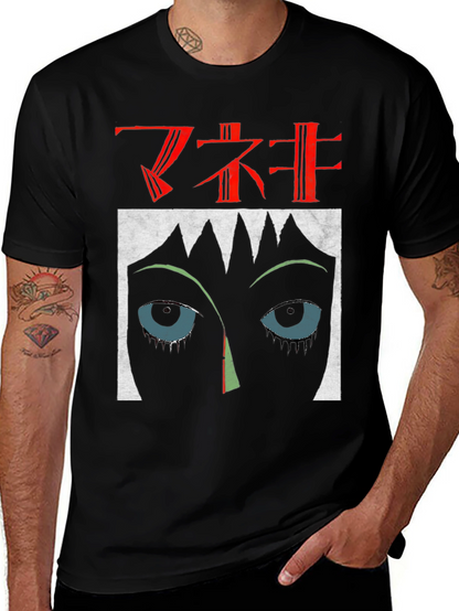 Camiseta Negra Estampada Estilo Anime