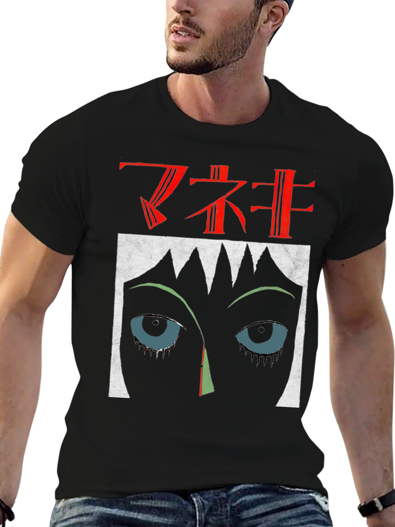 Camiseta Negra Estampada Estilo Anime