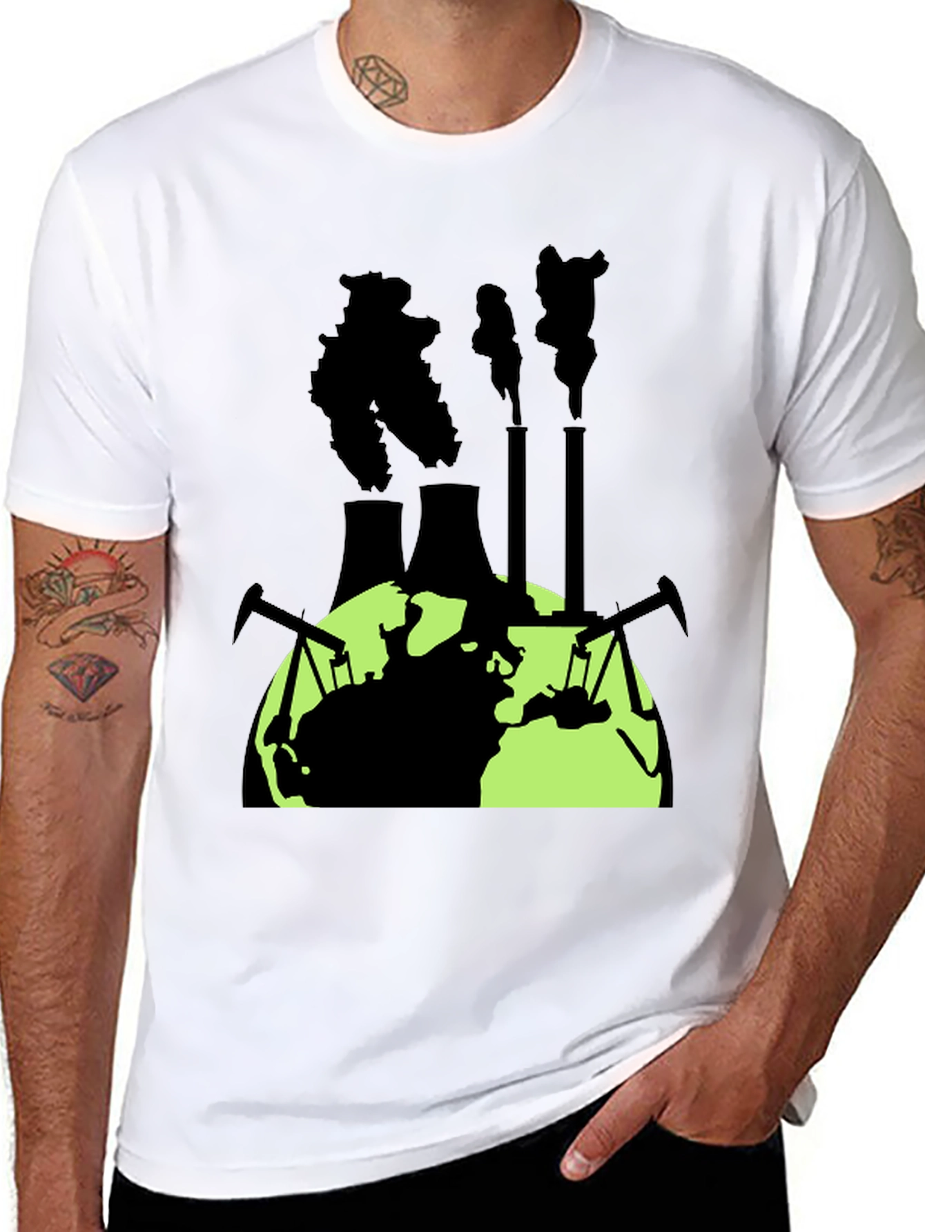 Camiseta Negra con Diseño de Contaminación Global