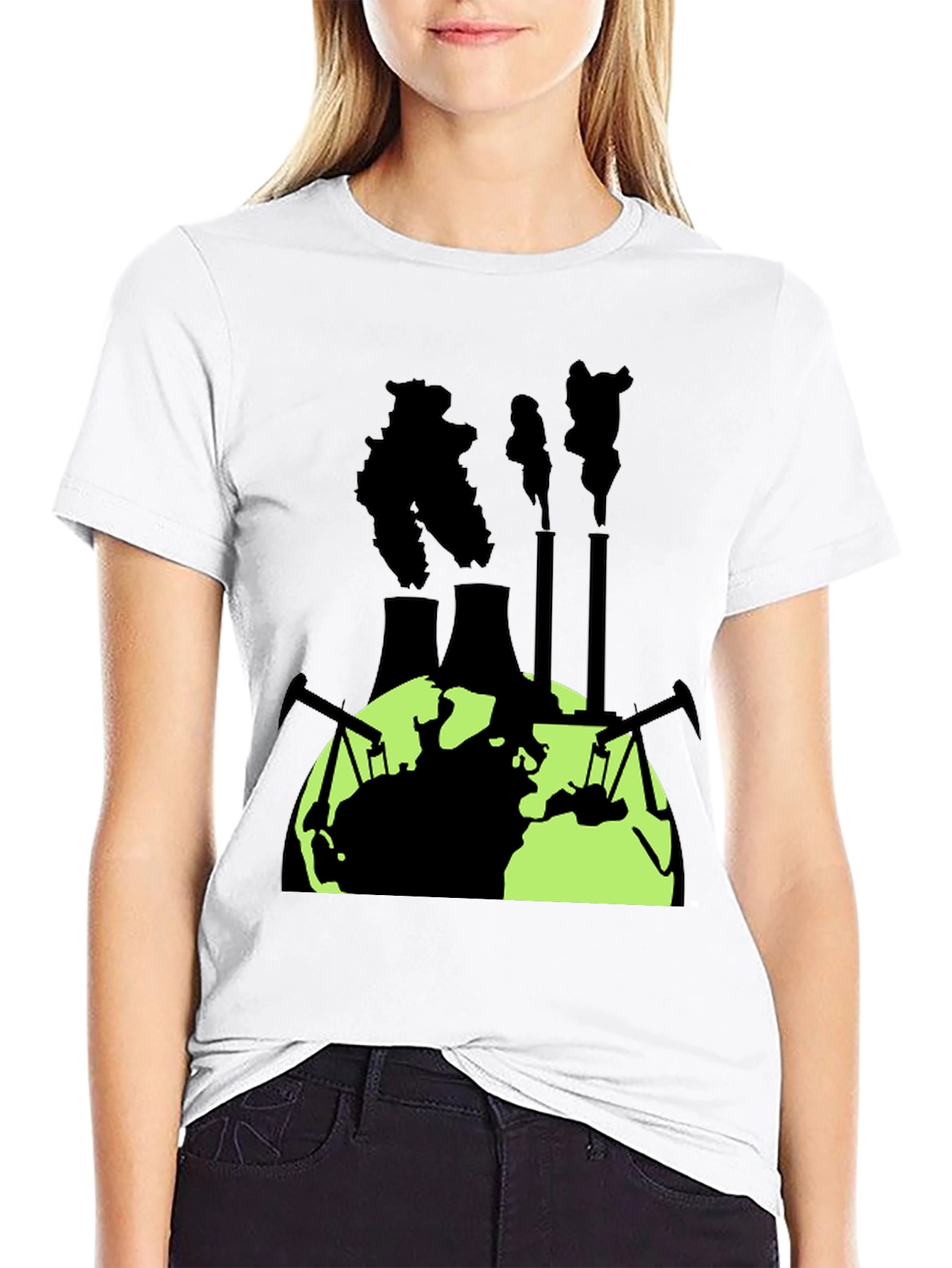 Camiseta Negra con Diseño de Contaminación Global