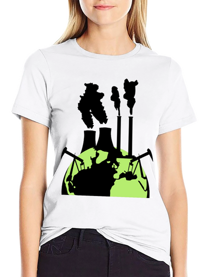 Camiseta Negra con Diseño de Contaminación Global
