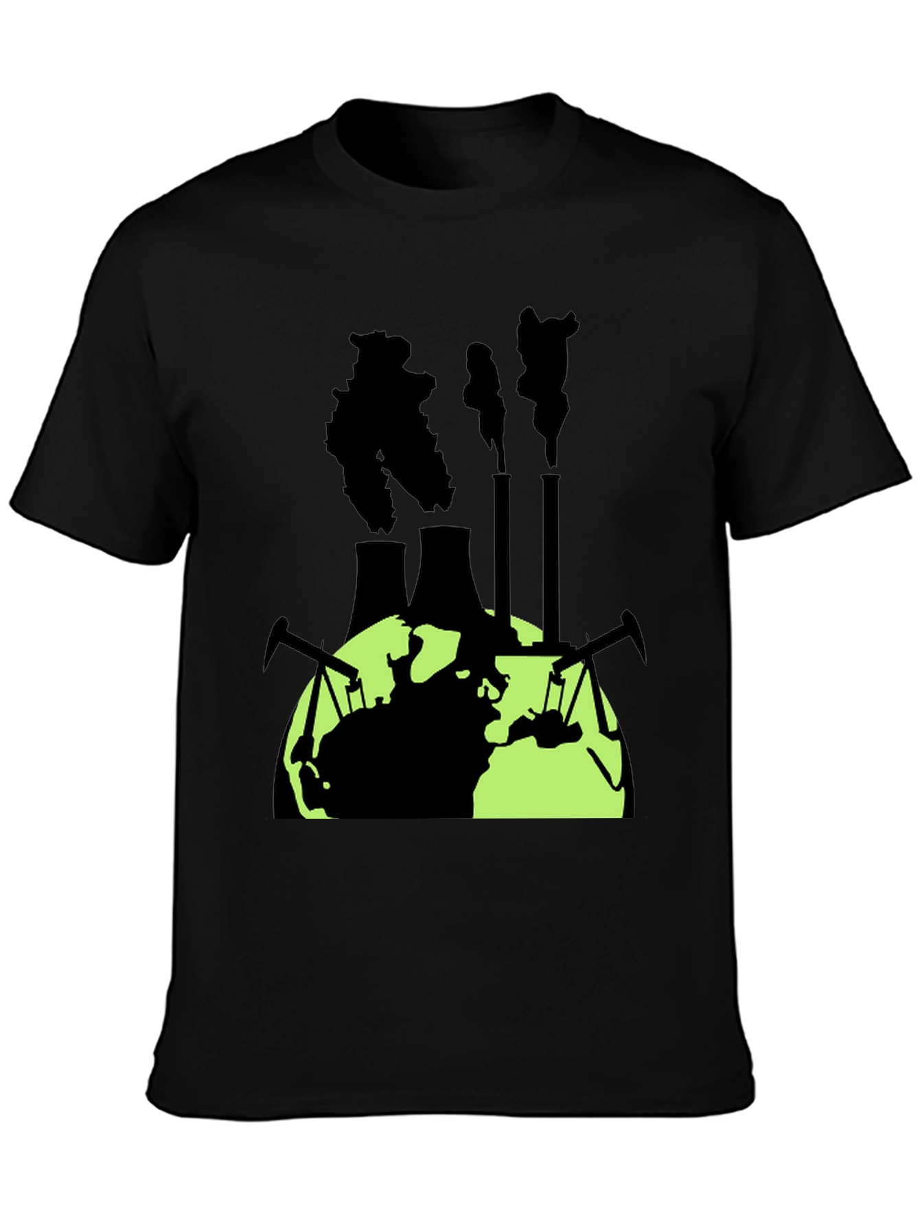 Camiseta Negra con Diseño de Contaminación Global