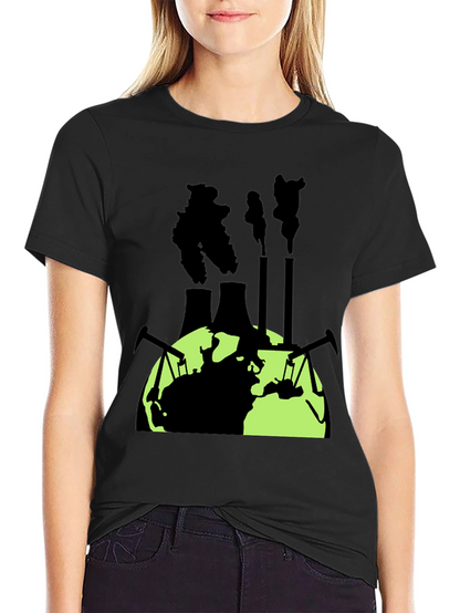 Camiseta Negra con Diseño de Contaminación Global