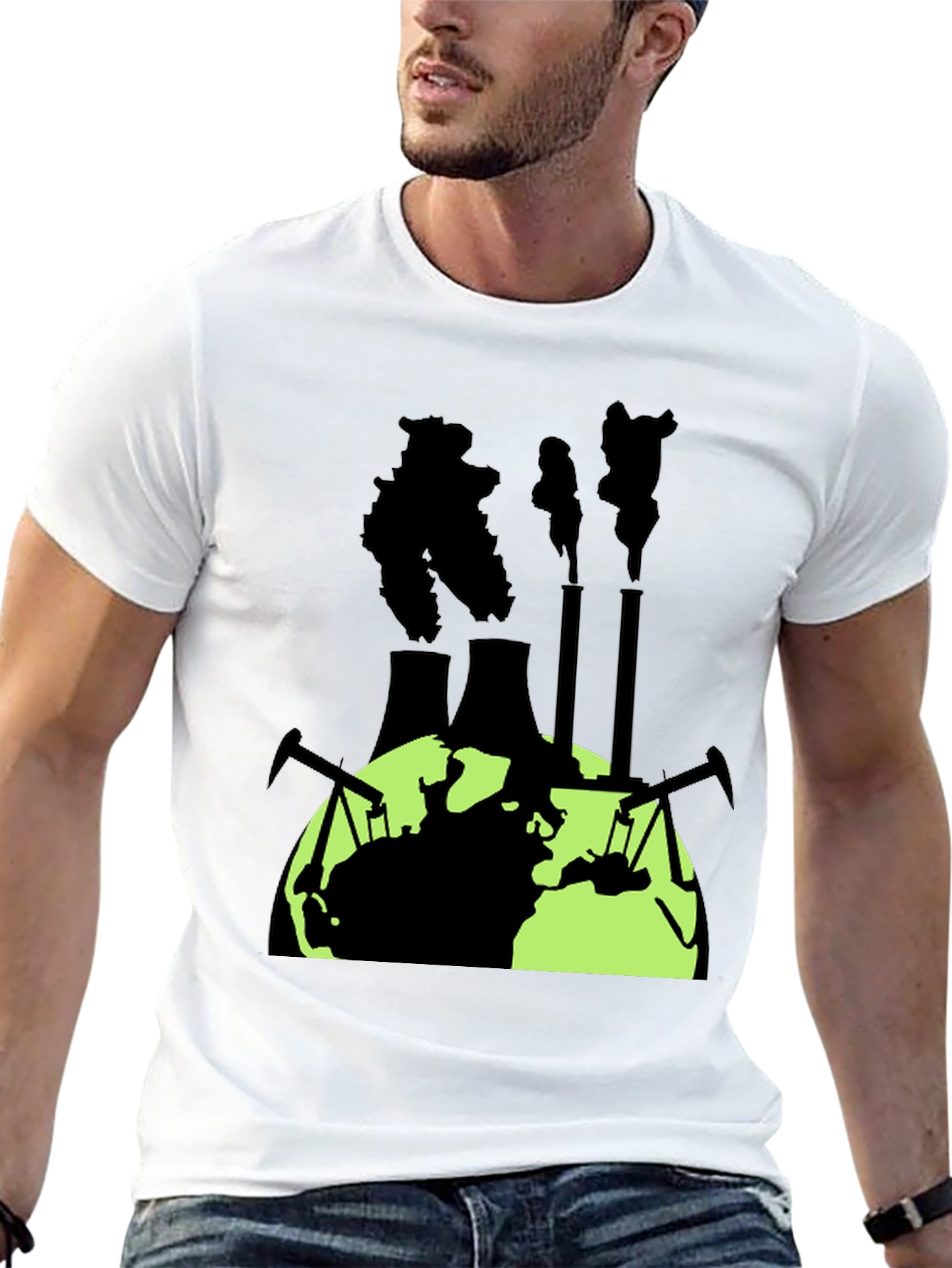 Camiseta Negra con Diseño de Contaminación Global