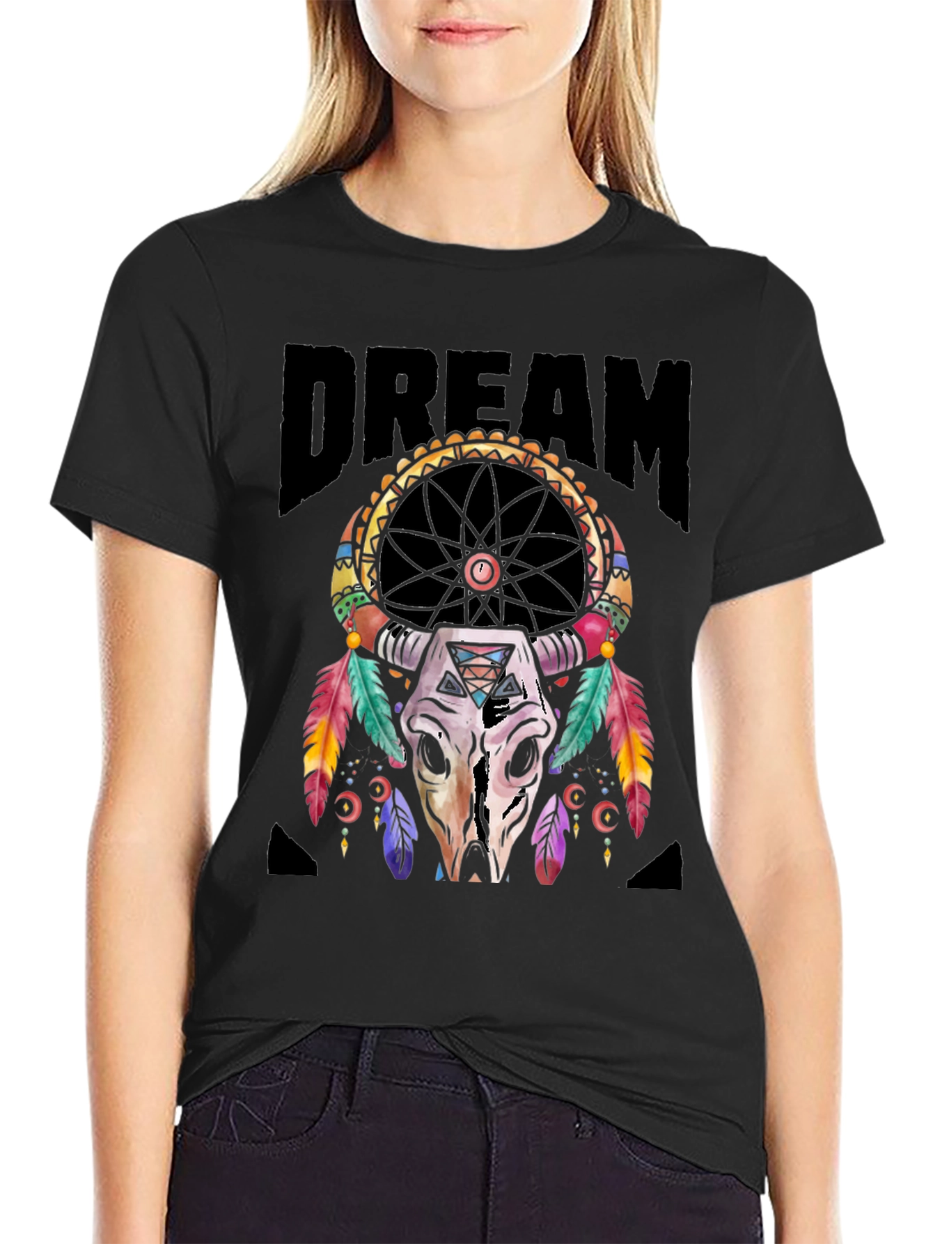 Camiseta Negra Estampado Dreamcatcher