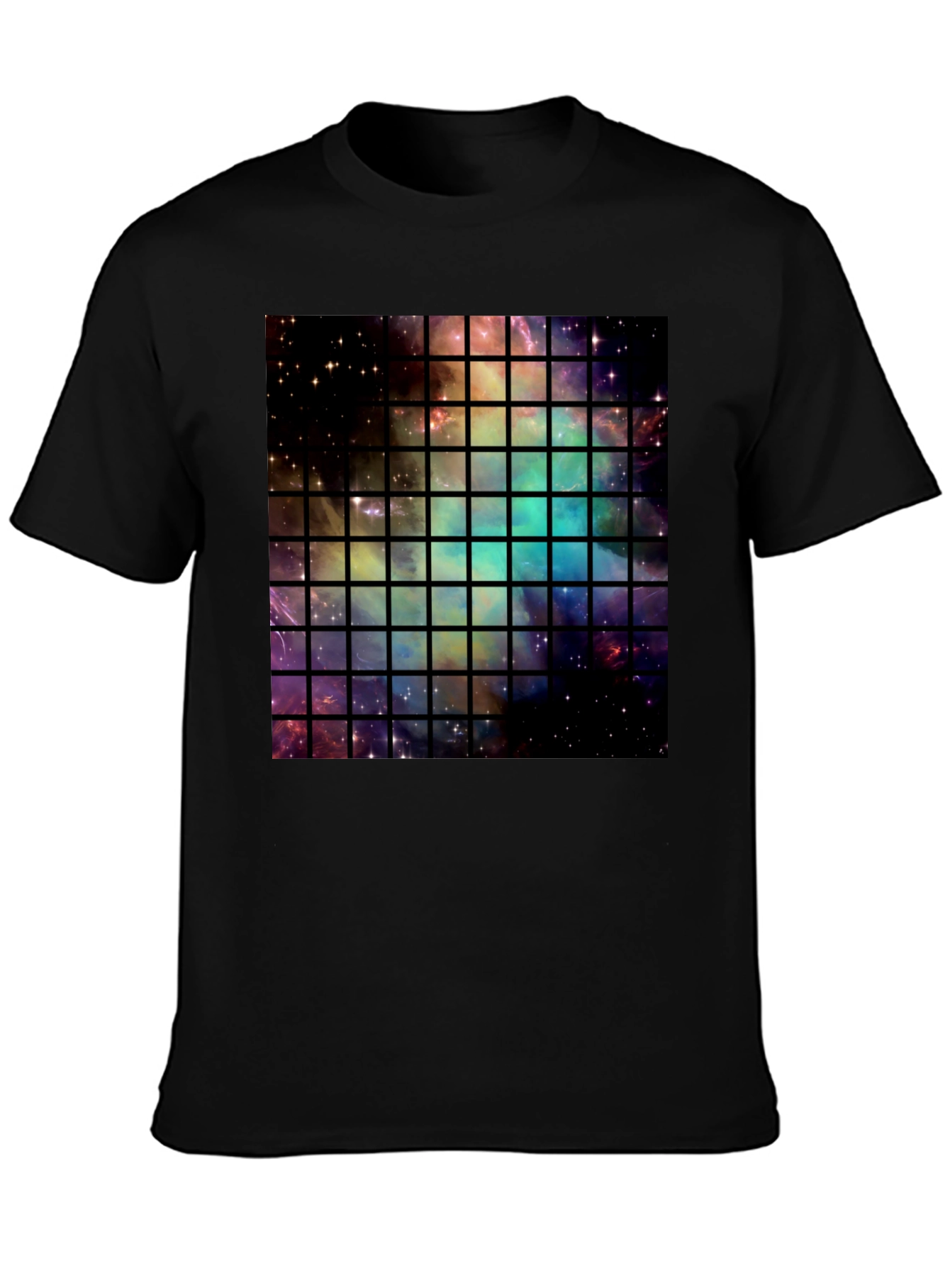 Camiseta Negra con Diseño Espacial Cuadrado