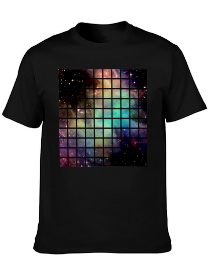 Camiseta Negra con Diseño Espacial Cuadrado