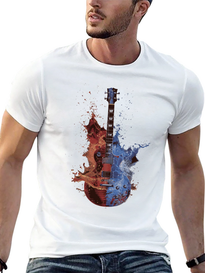 Camiseta Negra Guitarra Fuego y Agua