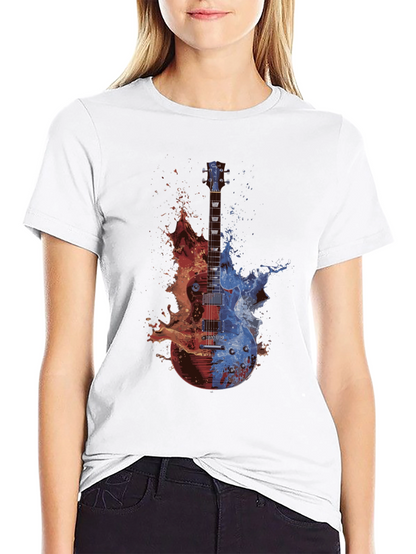 Camiseta Negra Guitarra Fuego y Agua