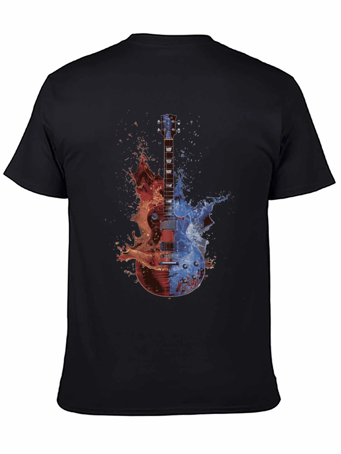 Camiseta Negra Guitarra Fuego y Agua