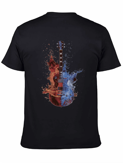Camiseta Negra Guitarra Fuego y Agua