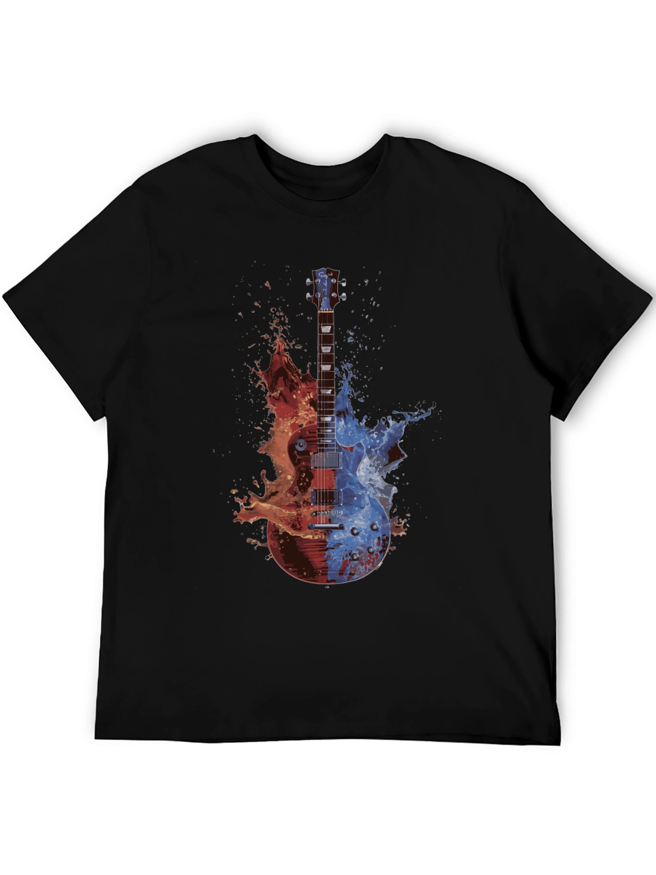 Camiseta Negra Guitarra Fuego y Agua