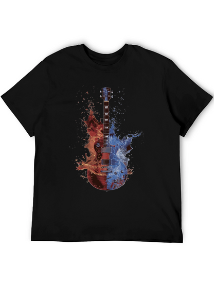 Camiseta Negra Guitarra Fuego y Agua