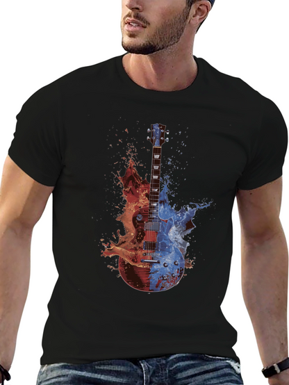 Camiseta Negra Guitarra Fuego y Agua