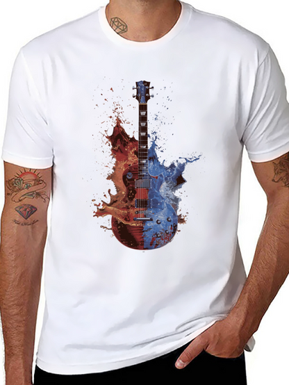 Camiseta Negra Guitarra Fuego y Agua