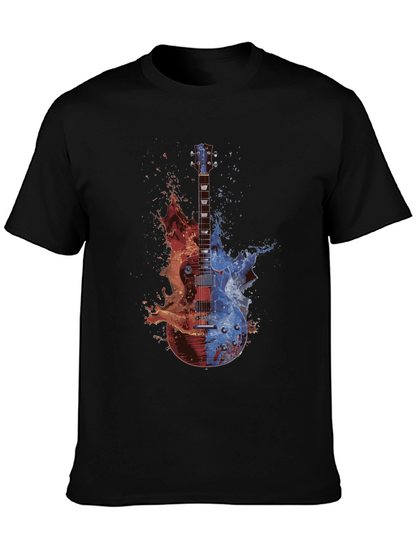 Camiseta Negra Guitarra Fuego y Agua