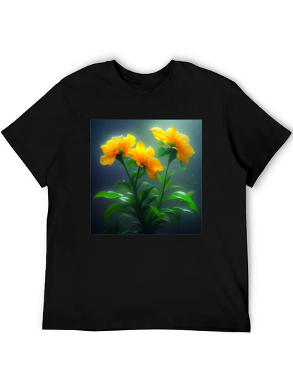 Camiseta Negra con Diseño Floral Amarillo