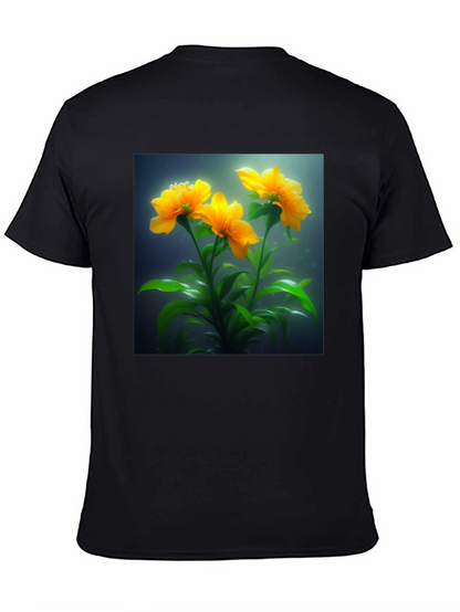 Camiseta Negra con Diseño Floral Amarillo