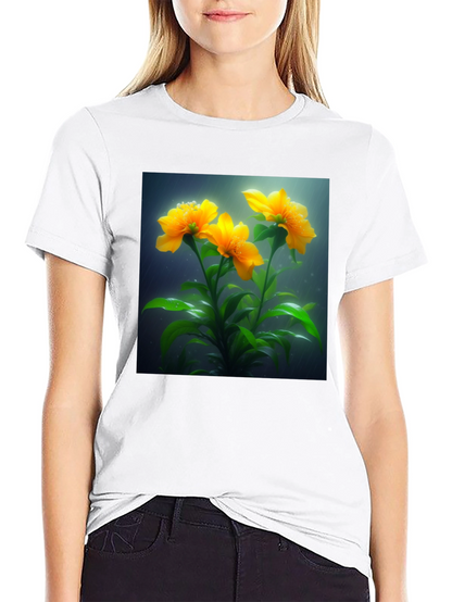 Camiseta Negra con Diseño Floral Amarillo