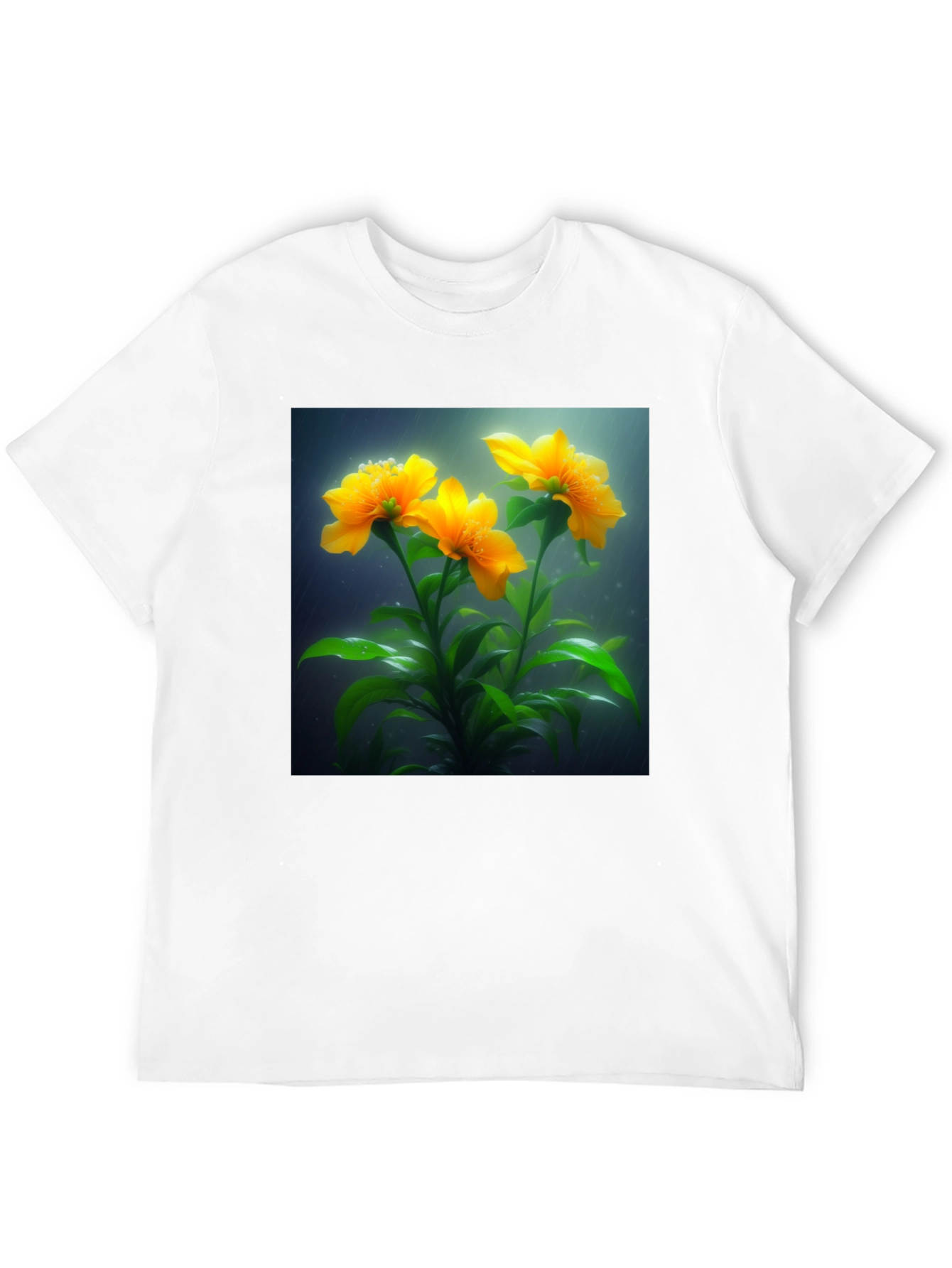 Camiseta Negra con Diseño Floral Amarillo