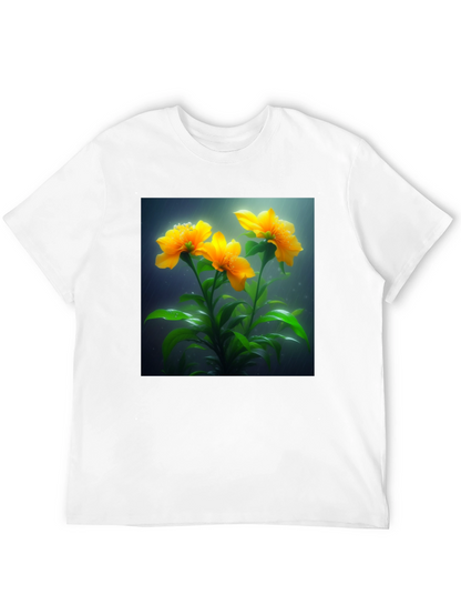 Camiseta Negra con Diseño Floral Amarillo