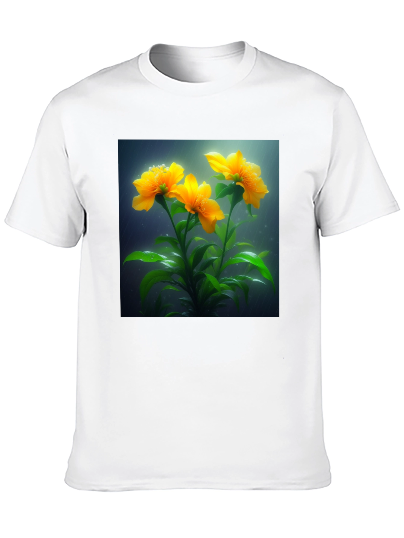Camiseta Negra con Diseño Floral Amarillo