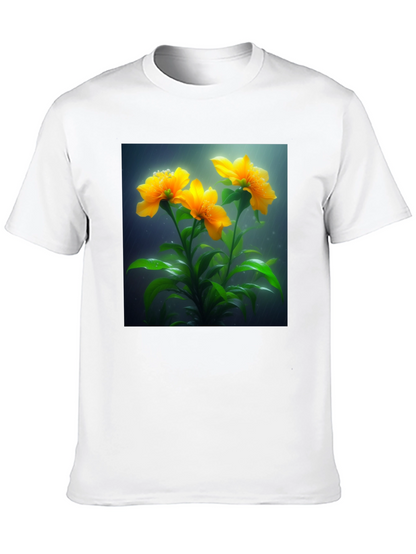 Camiseta Negra con Diseño Floral Amarillo