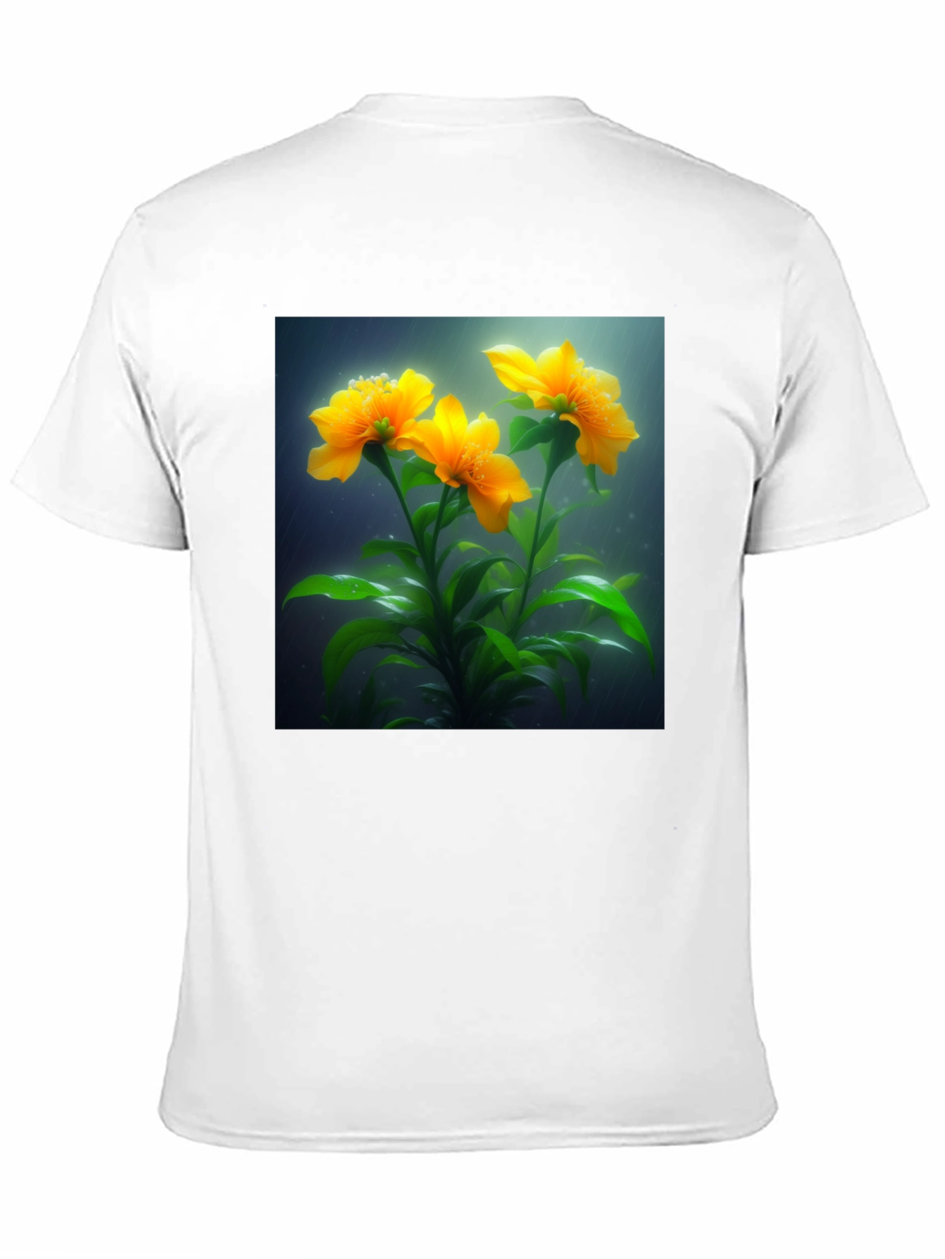 Camiseta Negra con Diseño Floral Amarillo