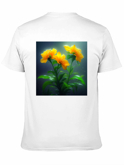 Camiseta Negra con Diseño Floral Amarillo