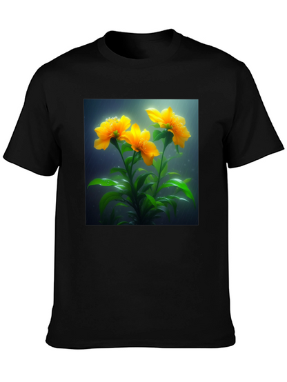 Camiseta Negra con Diseño Floral Amarillo