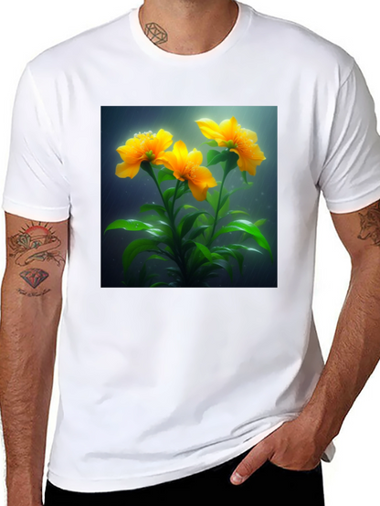 Camiseta Negra con Diseño Floral Amarillo