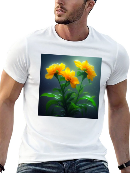 Camiseta Negra con Diseño Floral Amarillo