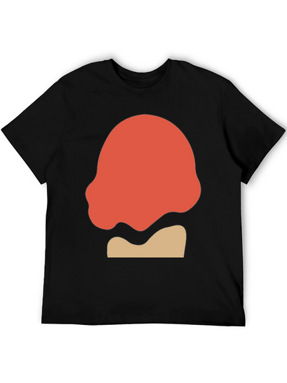 Camiseta Negra con Diseño Abstracto Naranja y Beige