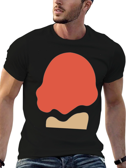 Camiseta Negra con Diseño Abstracto Naranja y Beige