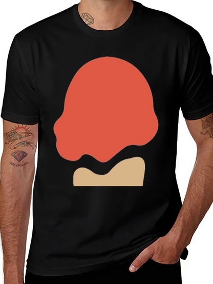 Camiseta Negra con Diseño Abstracto Naranja y Beige