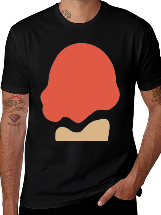 Camiseta Negra con Diseño Abstracto Naranja y Beige
