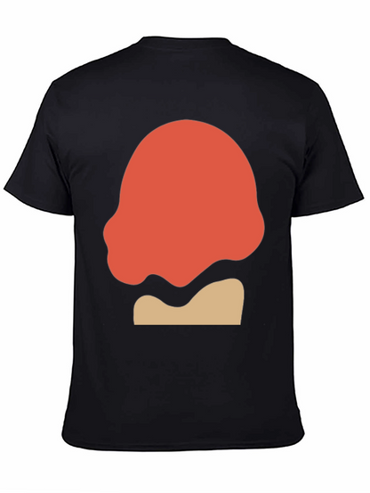 Camiseta Negra con Diseño Abstracto Naranja y Beige