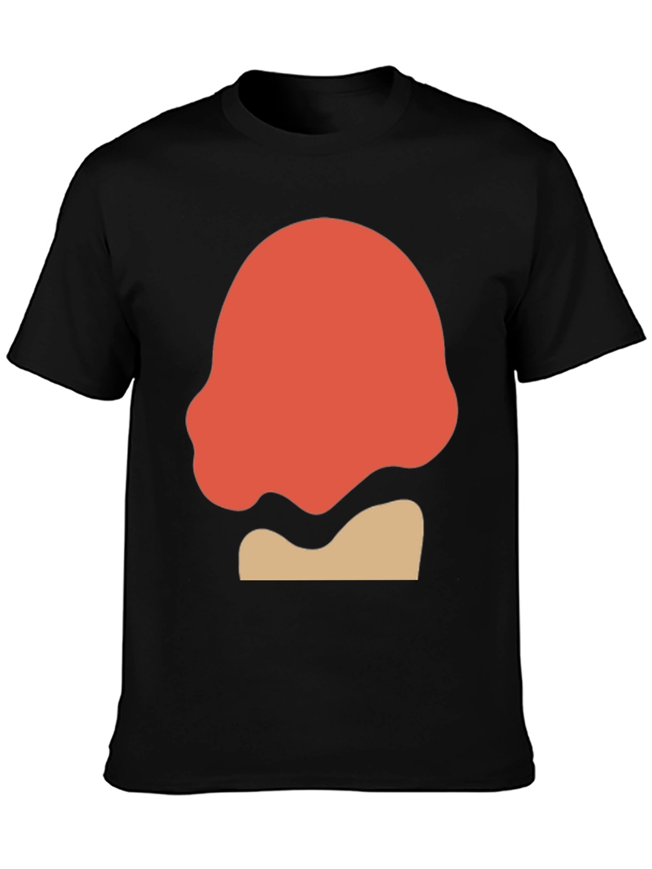 Camiseta Negra con Diseño Abstracto Naranja y Beige