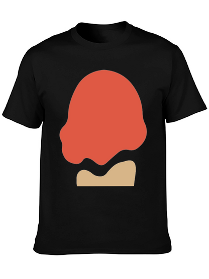 Camiseta Negra con Diseño Abstracto Naranja y Beige