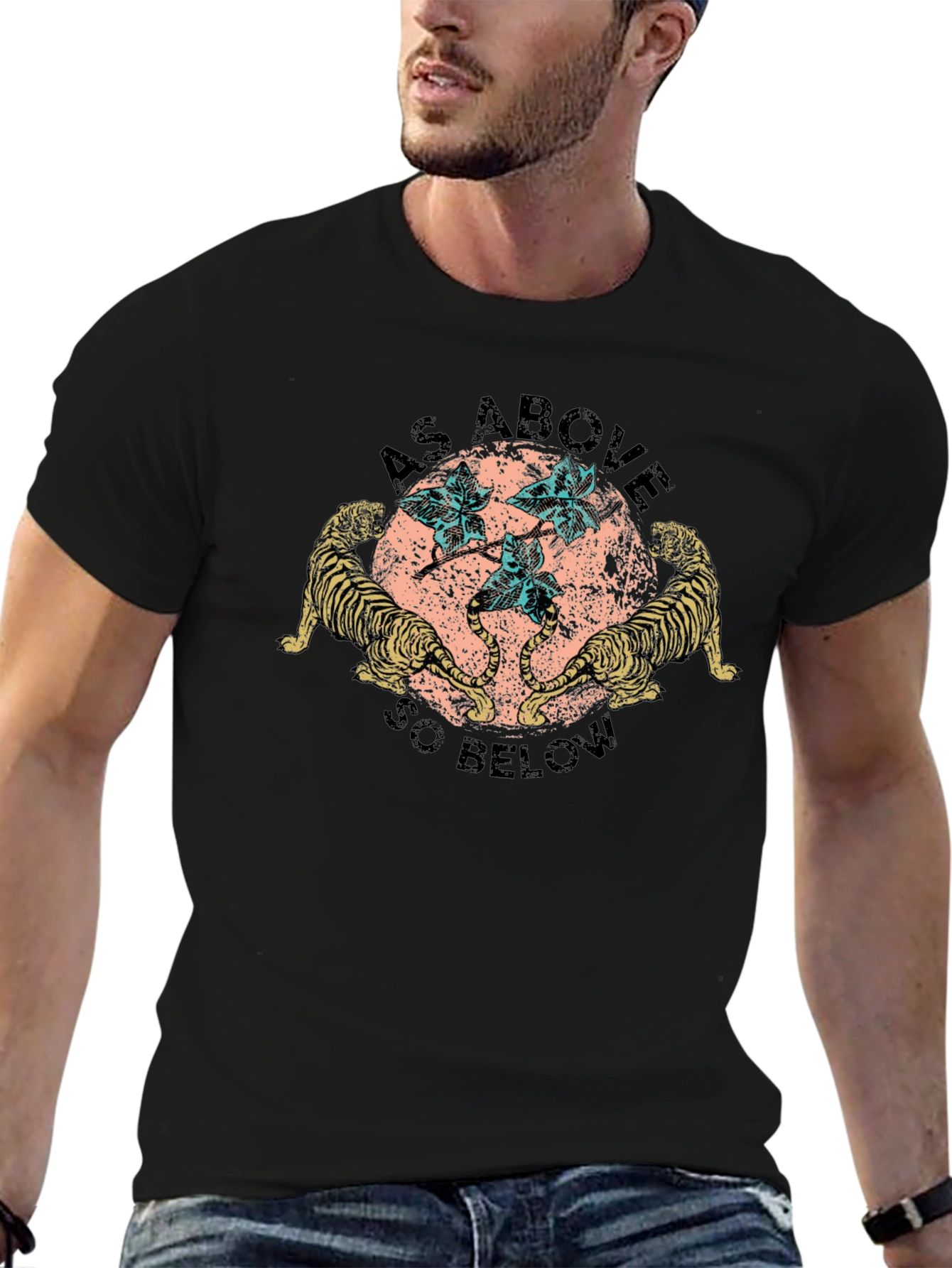 Camiseta Negra As Above So Below con Tigres