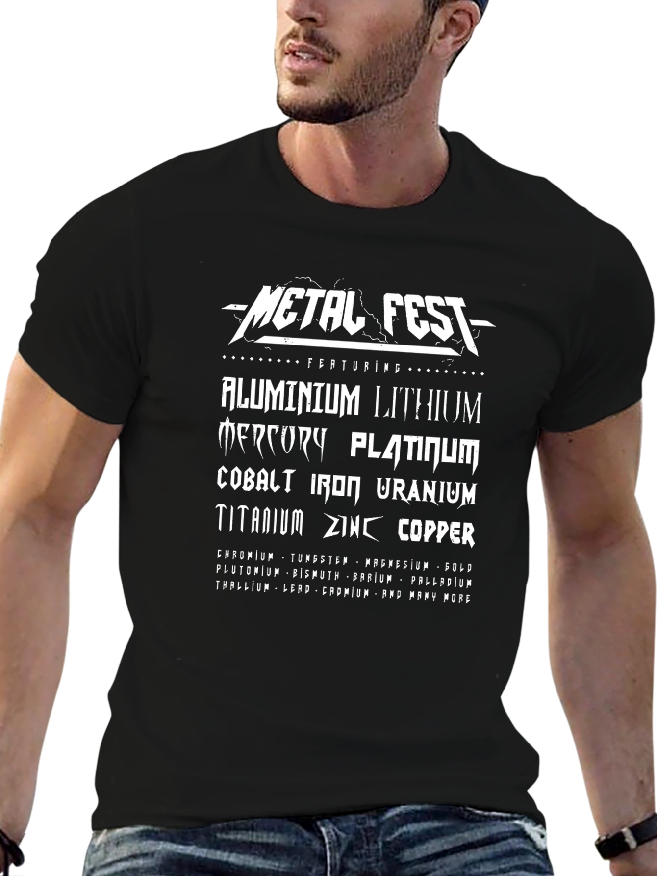 Camiseta Negra Metal Fest con Elementos Químicos