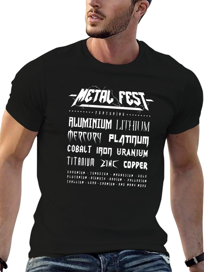 Camiseta Negra Metal Fest con Elementos Químicos