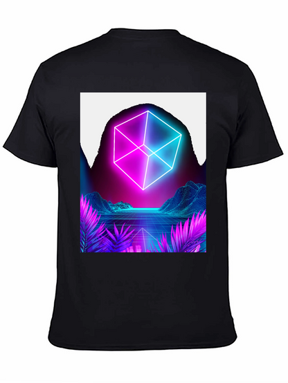 Camiseta Hombre Diseño Cubo Neón Retro