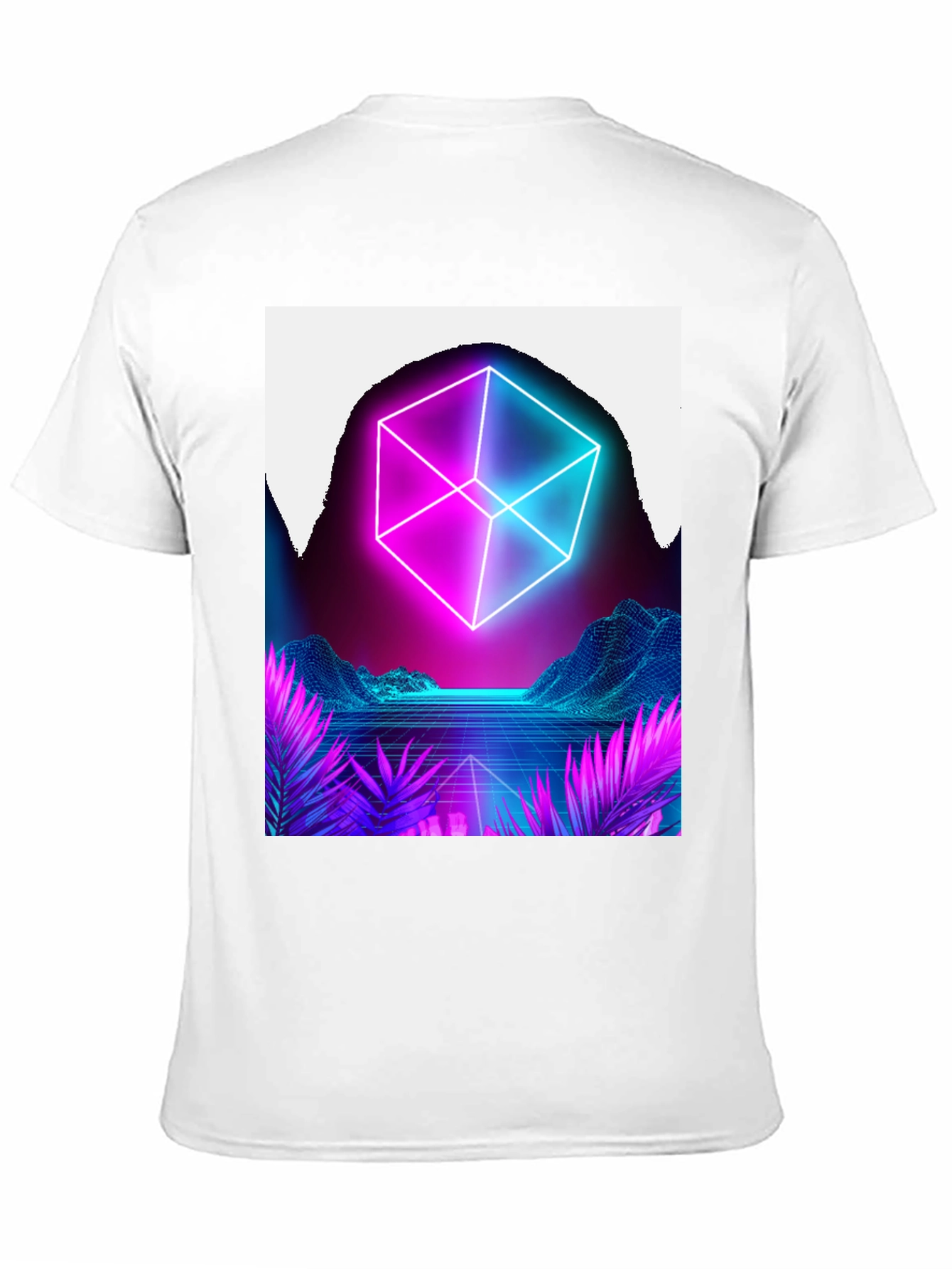 Camiseta Hombre Diseño Cubo Neón Retro