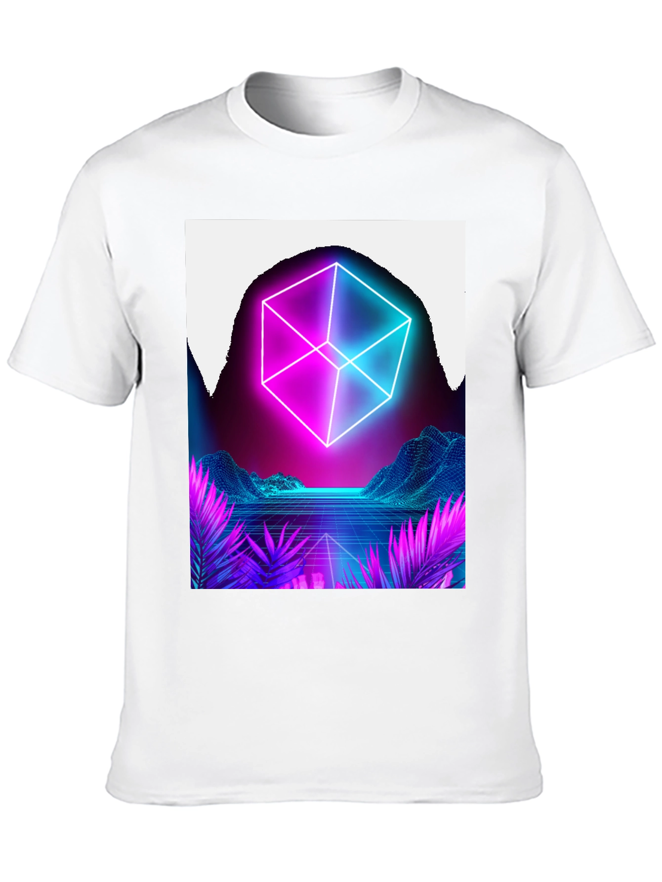 Camiseta Hombre Diseño Cubo Neón Retro