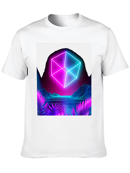 Camiseta Hombre Diseño Cubo Neón Retro