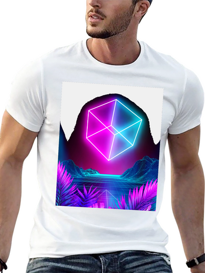Camiseta Hombre Diseño Cubo Neón Retro